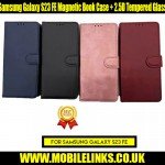 Samsung Galaxy S23 FE Magnetic Book Case with Strap + 2.5D Tempered Glass